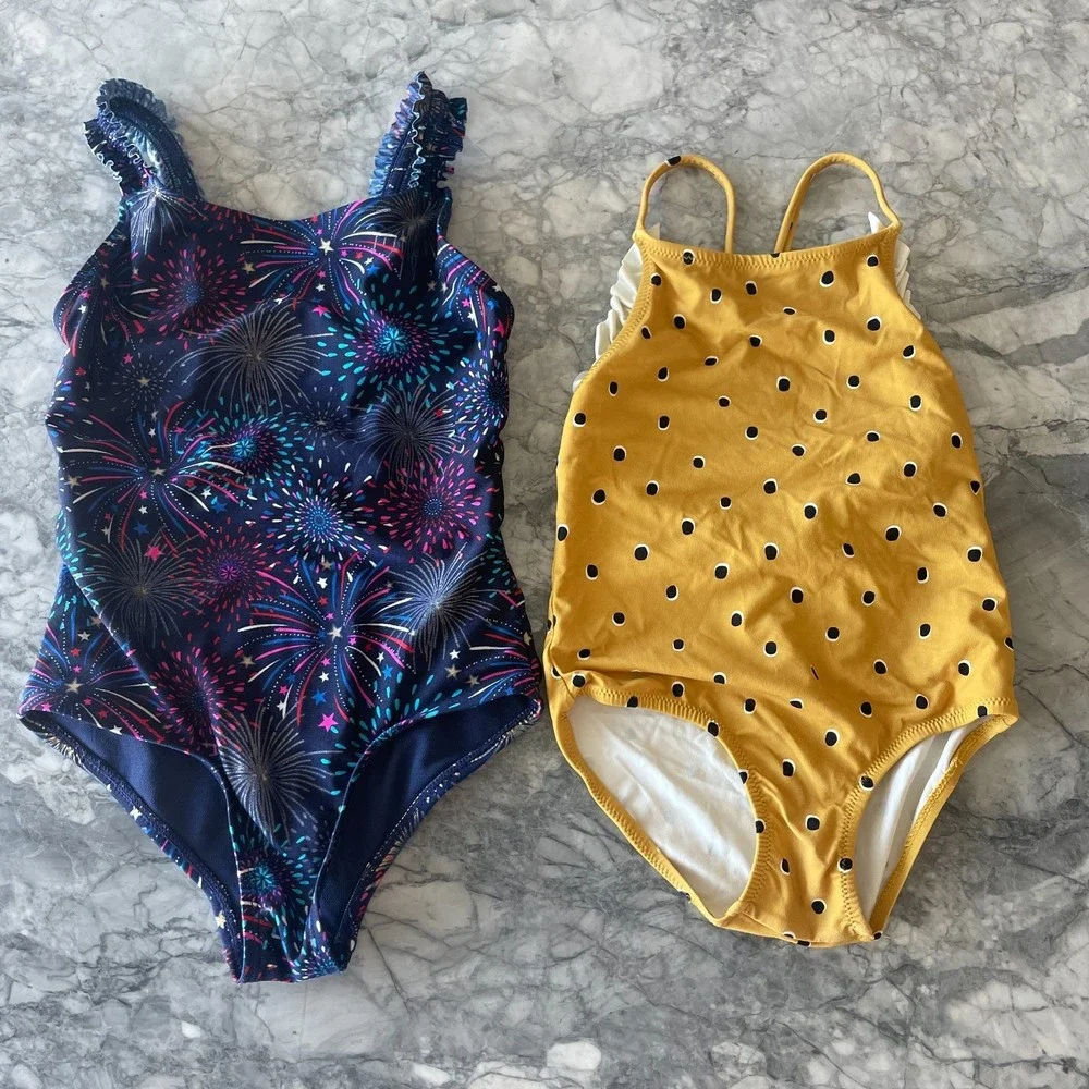 Bundle of 2 3-4 Years Kids One-Piece Swimsuit Yellow Blue Zara